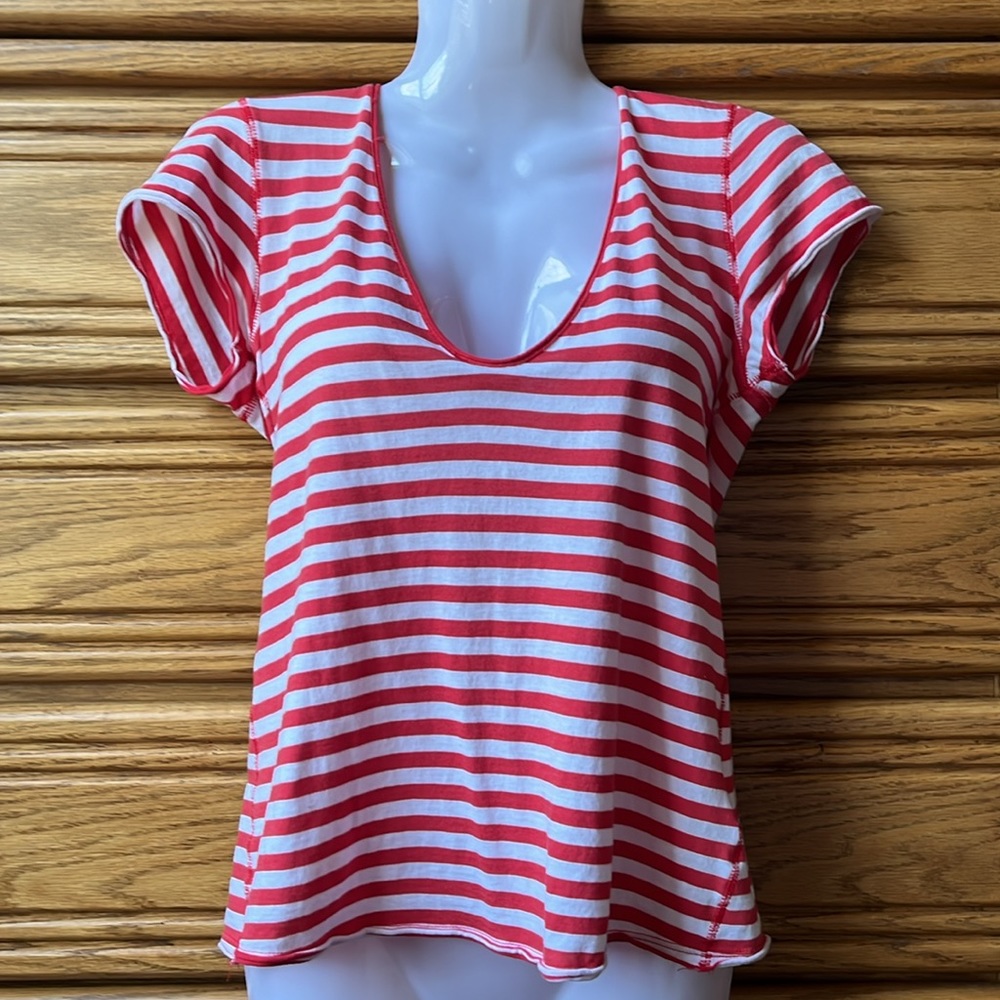 Free People | We the Free • Avery Striped Cotton V-neck Tee • Women's Size XS